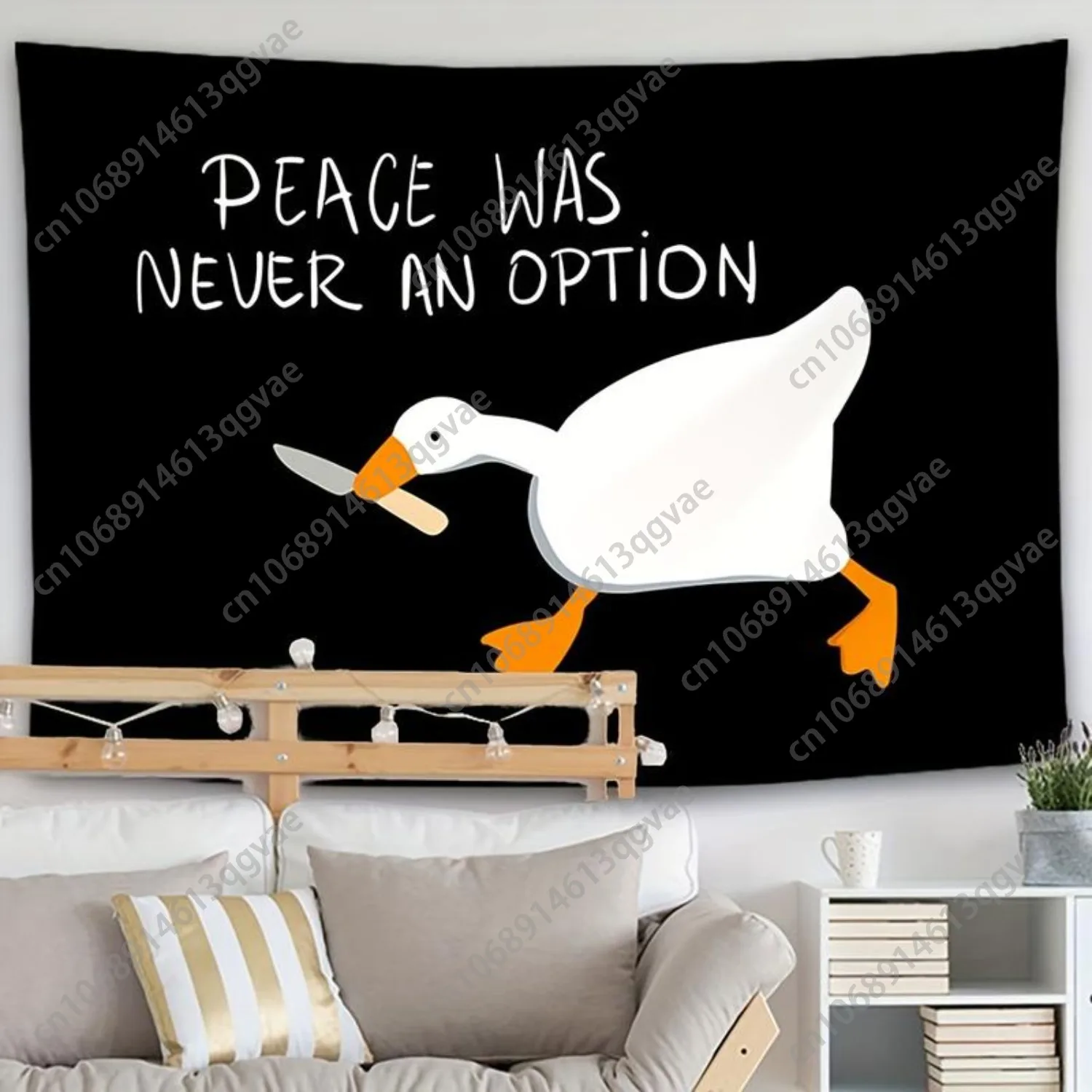 "السلام لم يكن أبدا خيارًا" علم الإوز نسيج روح الدعابة جدار أسود معلق على شكل بطة كرتونية تصميم ناعم مصقول مخصص للديكور