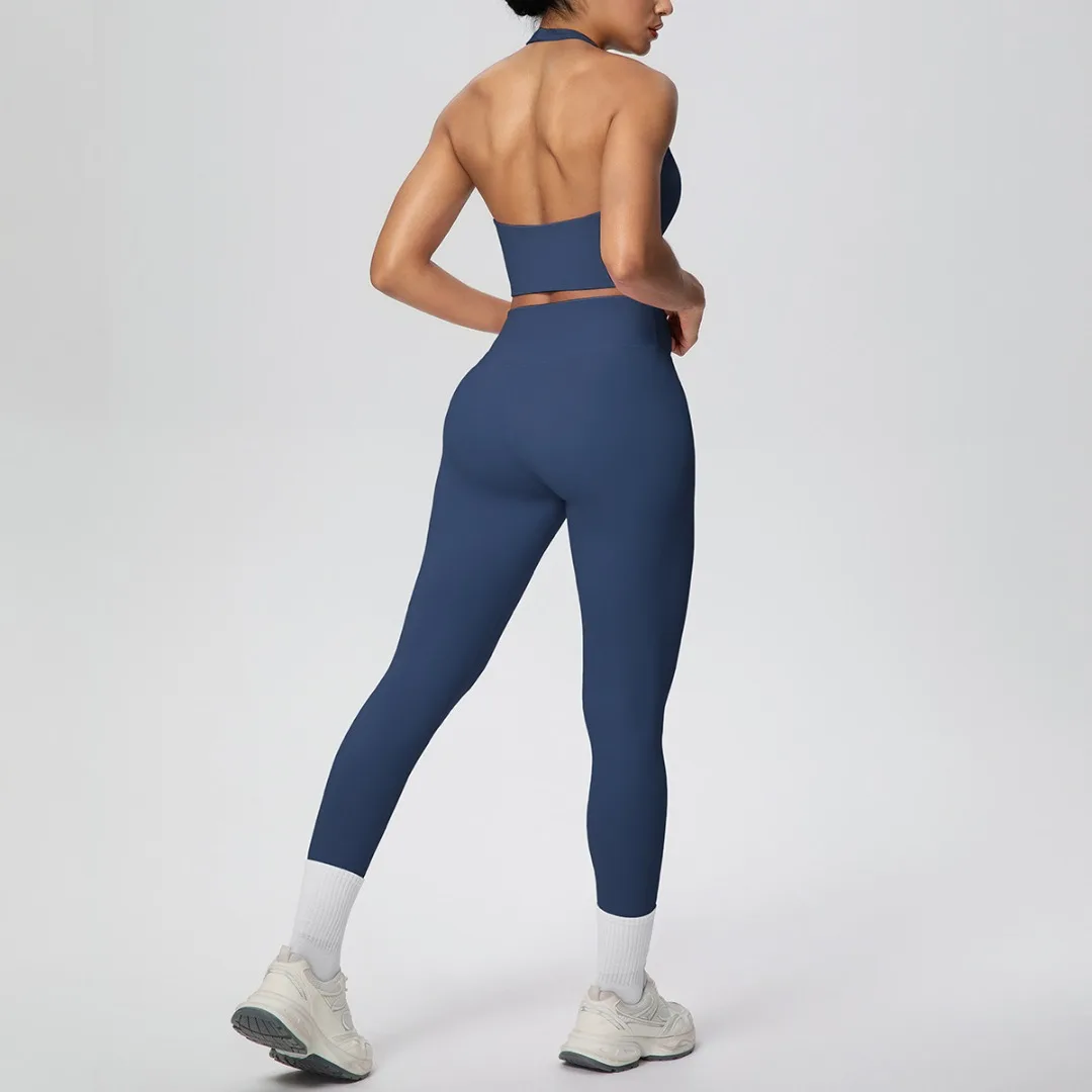 

Women's Tight High Waist Hip Lift Yoga 2pc Set Backless Sports Vest Pants Fitness Set Running Workout Gym Leggings Sportswear