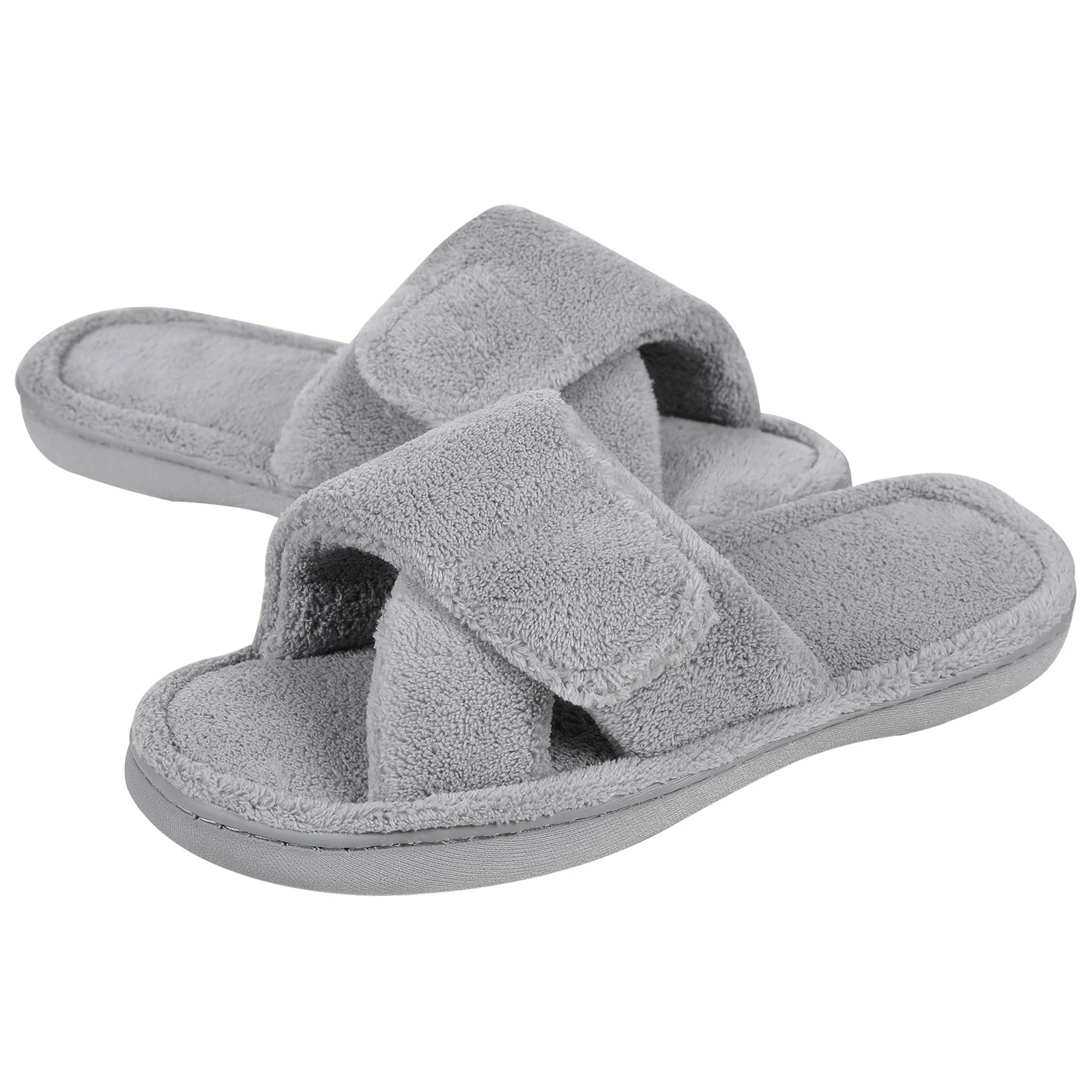 Shevalues Warm Women Cotton Slippers Memory Foam Female Slides Open Toe House Shoes Cozy Casual Anti-Slips Slippers Adjustable