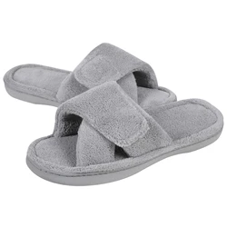 Shevalues Warm Women Cotton Slippers Memory Foam Female Slides Open Toe House Shoes Cozy Casual Anti-Slips Slippers Adjustable