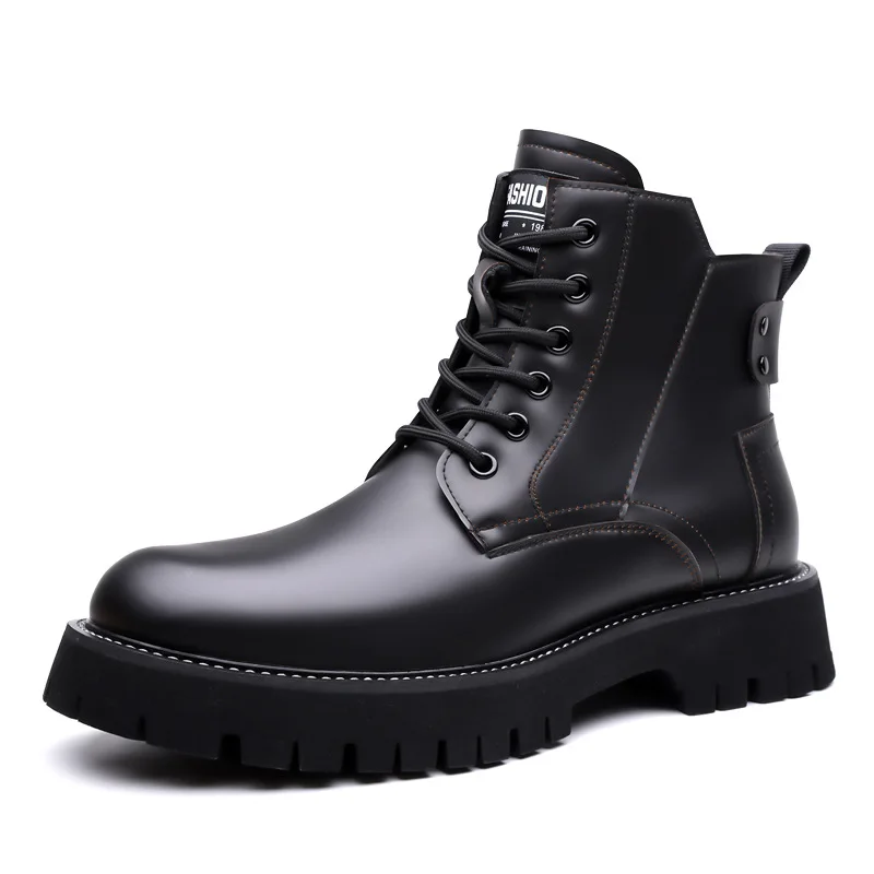 

Autumn Winter High Top Retro Work Boots for Men New Designer Cow Leather Boot Male Fashion Casual Solid Color Platform Shoes Man
