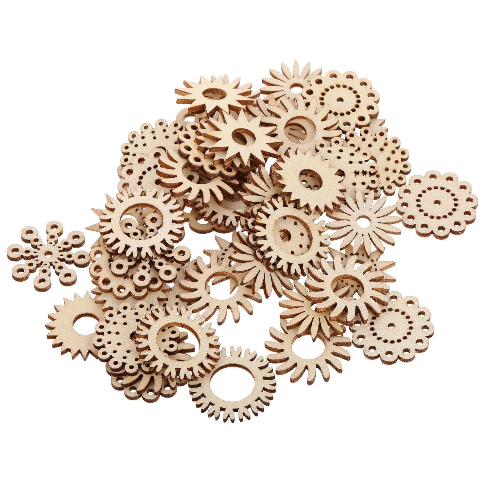 50Pcs Cartoon Flower Painted Wooden Pieces DIY Crafted Home Decor Hanging Ornaments Decorative Wood Cutouts Creative Kids