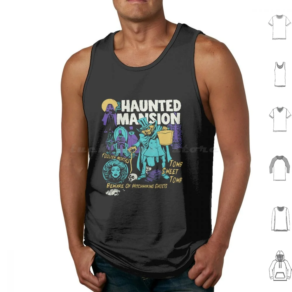 Vintage Retro The Haunted Mansion Ghosts Halloween Spooky Month Spooky Season Tank Tops Vest Sleeveless World Spooky Month