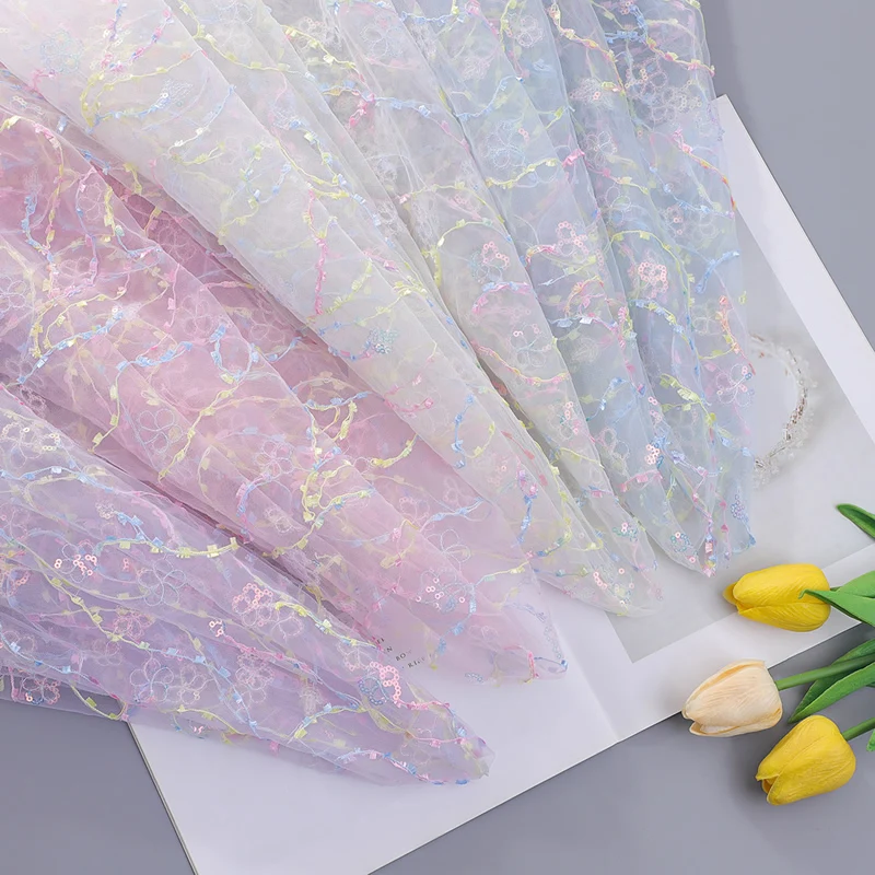 

91x130CM Per Yard Colorful Rope Sequine Lace Embroidered Printed Net Fabric DIY Clothes Wedding Dress Tutu Skirt Curtain