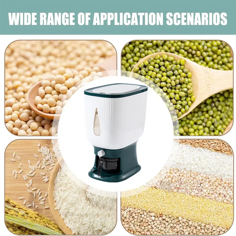 10Kg Rice Dispenser Storage Container Sealed Grain Cereal Dispenser Storage Box with Lid Measuring Cylinder Kitchen Food Tank