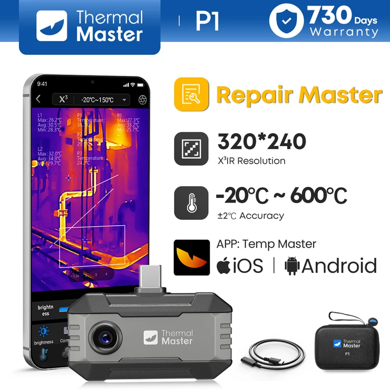320*240 X³IR Resolution P1 Thermal Imaging Camera for iphone15/16/17 and android smartphone Type C Infrared Thermal Imager