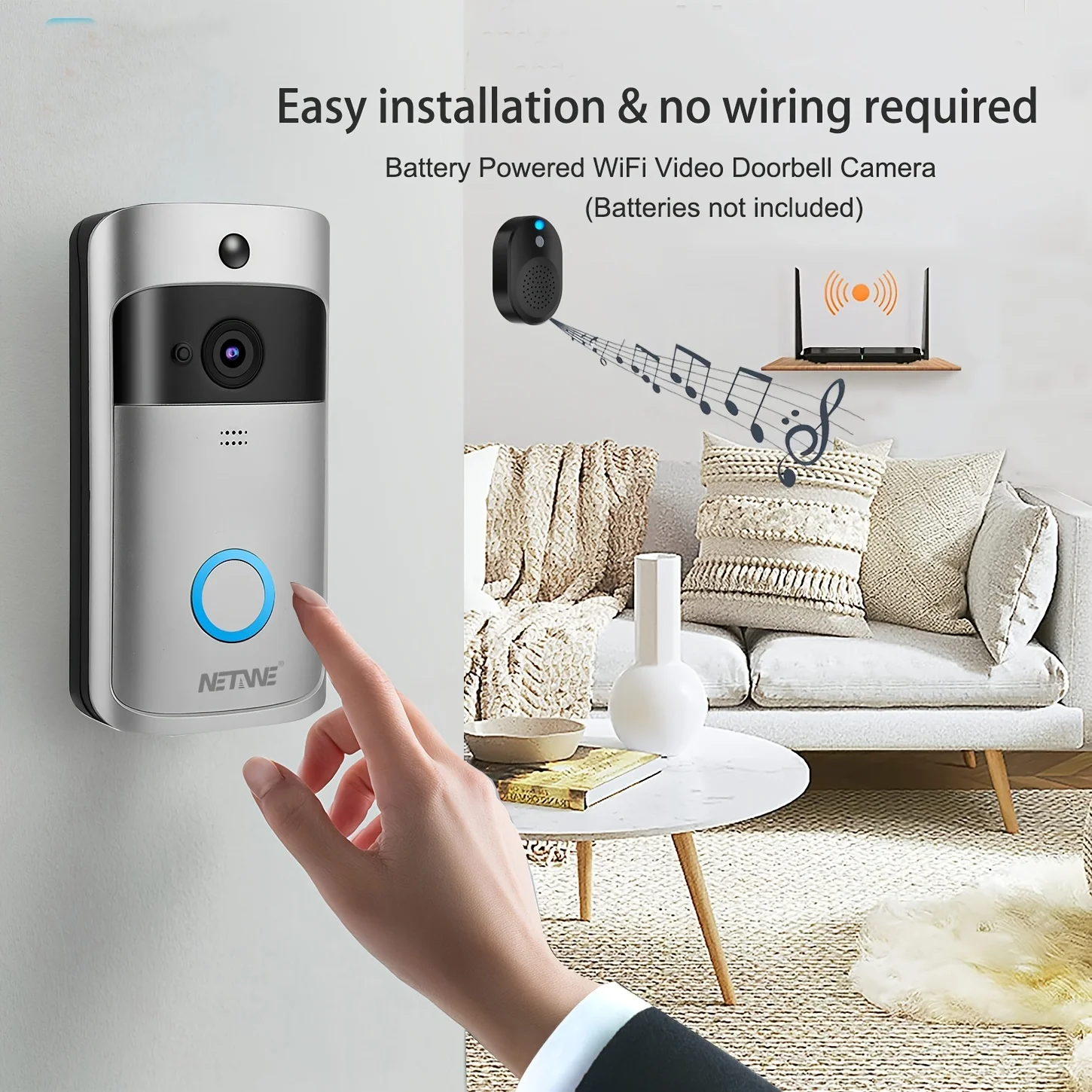 HD Wireless Battery Powered Video Doorbell Camera with Motion Detection, Night Vision, 2-Way Talk, Cloud Storage - Smart Home Se