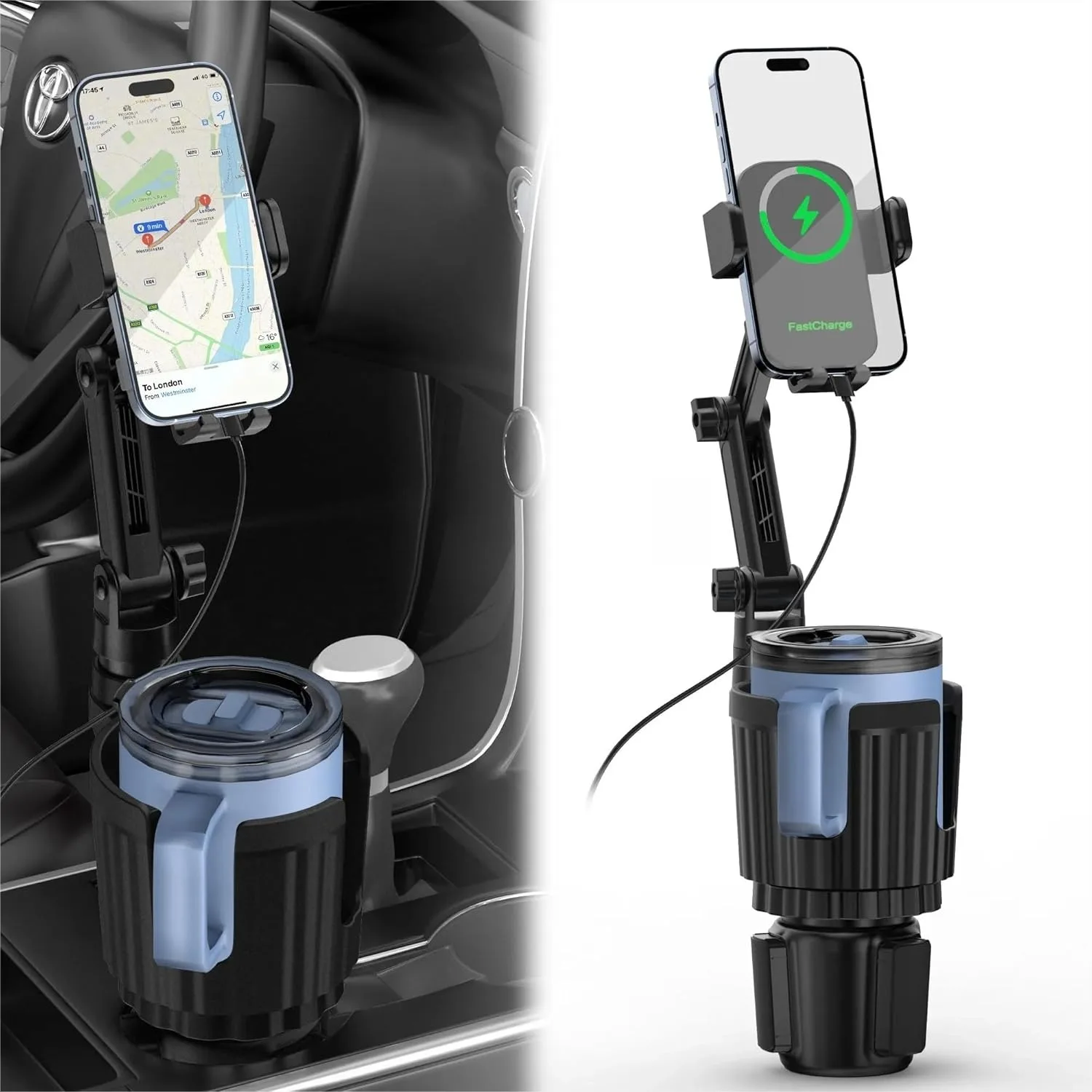 

Wireless Car Charger Phone Mount Cup Holder, 15W Fast Charging Auto Clamping 3 in 1 Cup Expander for Car, Compatible with All