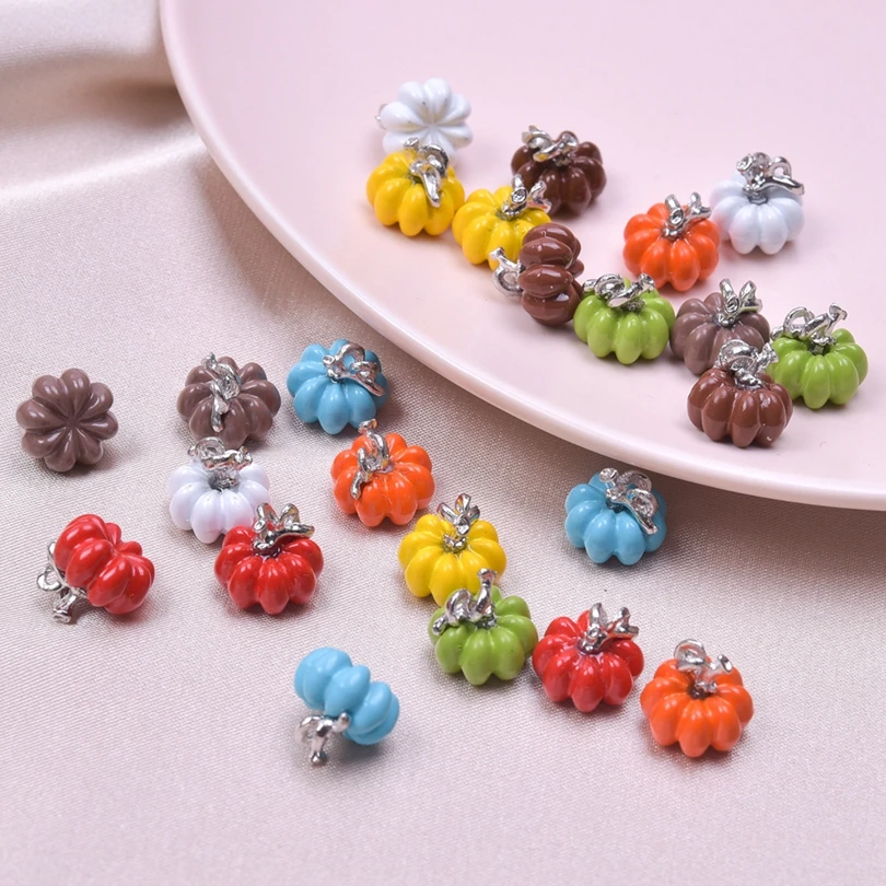 8Pcs/Lot Mix Color 3D Halloween Pumpkin Charms Enamel  Food Vegetables Pendant For Diy Collier Jewelry Accessories In Bulk Pack