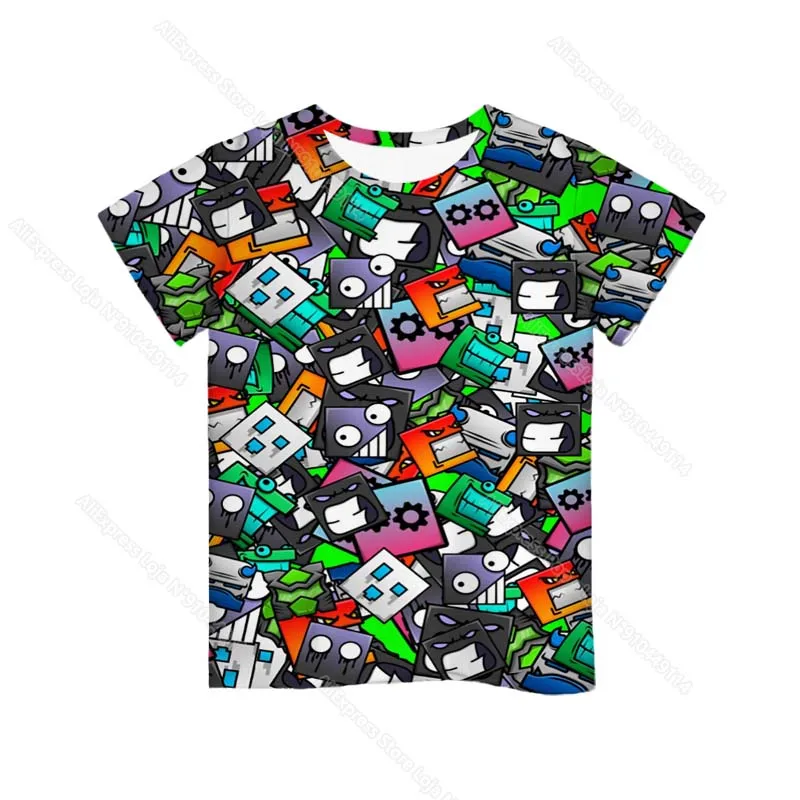 Camisetas con estampado 3D de tablero geométrico enfadado para niños y niñas, camisetas de Anime de dibujos animados, camisetas de juego para niños