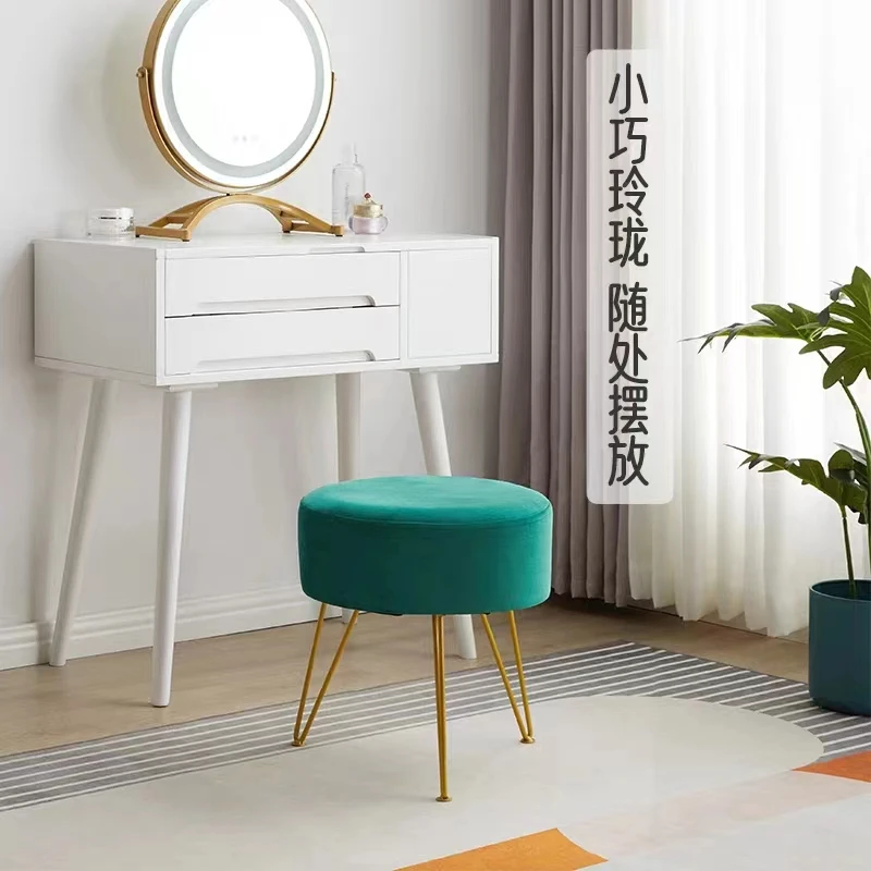 Okrągły aksamitny podnóżek stołek ottomantapicerowany vanity Chair pufa DressingChair funkcja przechowywania złoty metalowy nogi