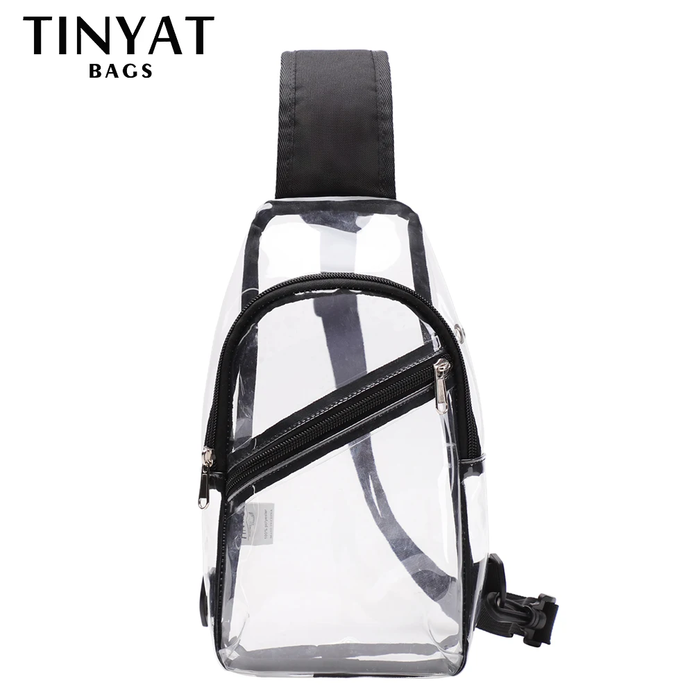 TINYAT Clear Chest Bags For Men Women Waterproof Transparent PVC Crossbody Bag Small Leisure Man Shoulder Bag Phone Sling Bags