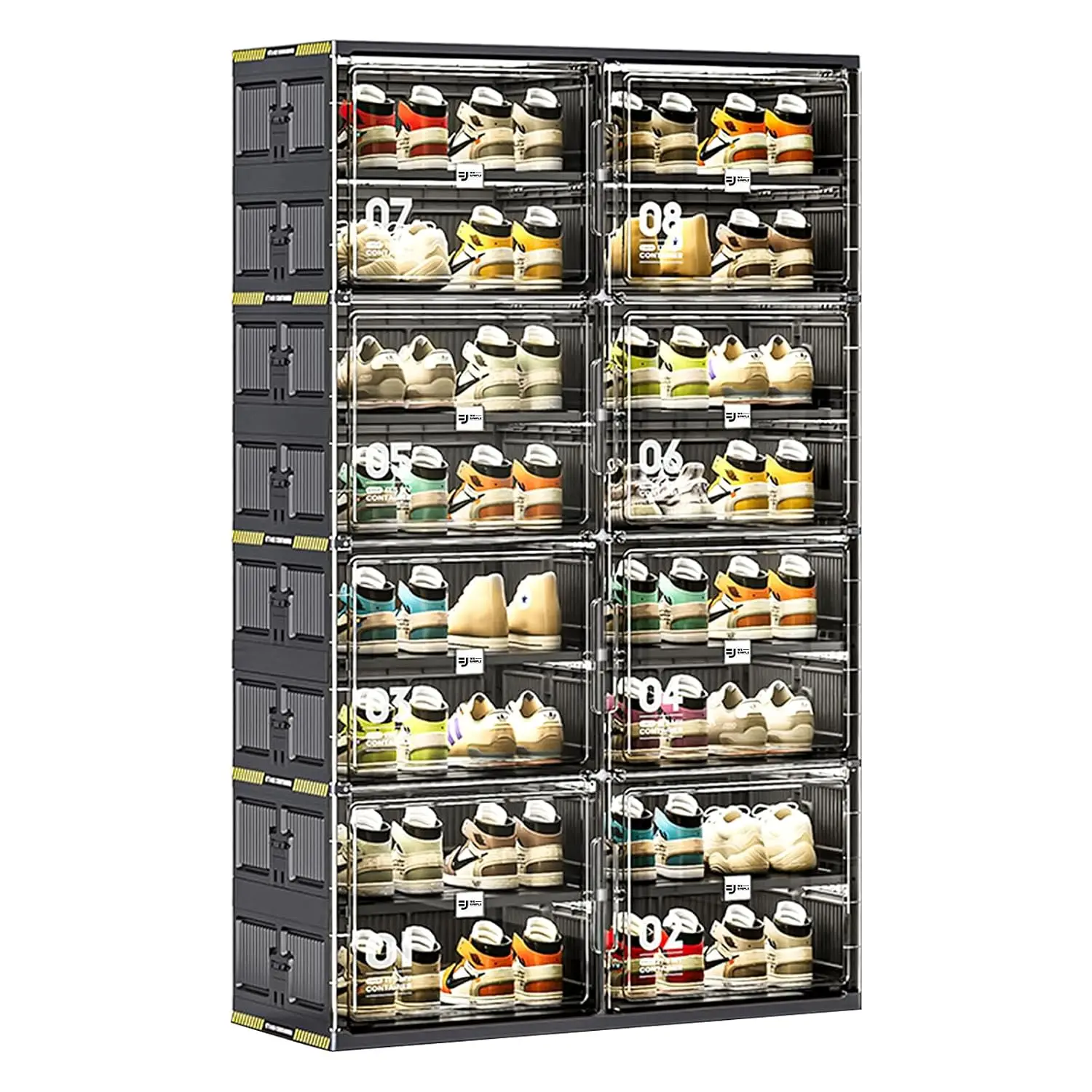32 Pairs Shoe Storage Cabinet 3-Step Install Plastic Shoe Box Magnetic Clear Door Entryway Shoe Rack (2Row 8Tier), Customized