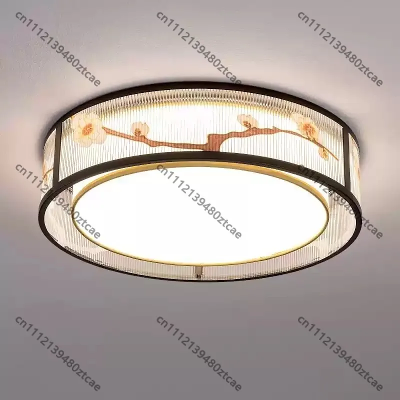 Zen New Chinese Bamboo Leaf Flush Mount Ceiling Lamp, Modern Minimalist Indoor Lighting Fixture for Living Room Tea House Study