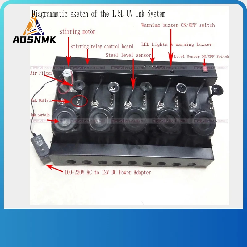 UV Continuous Ink Supply System CISS Assemble Unit 1.5 Liter Tank for Roland Mimaki Mutoh Lecai Human Chinese UV Flatbed Inkjet