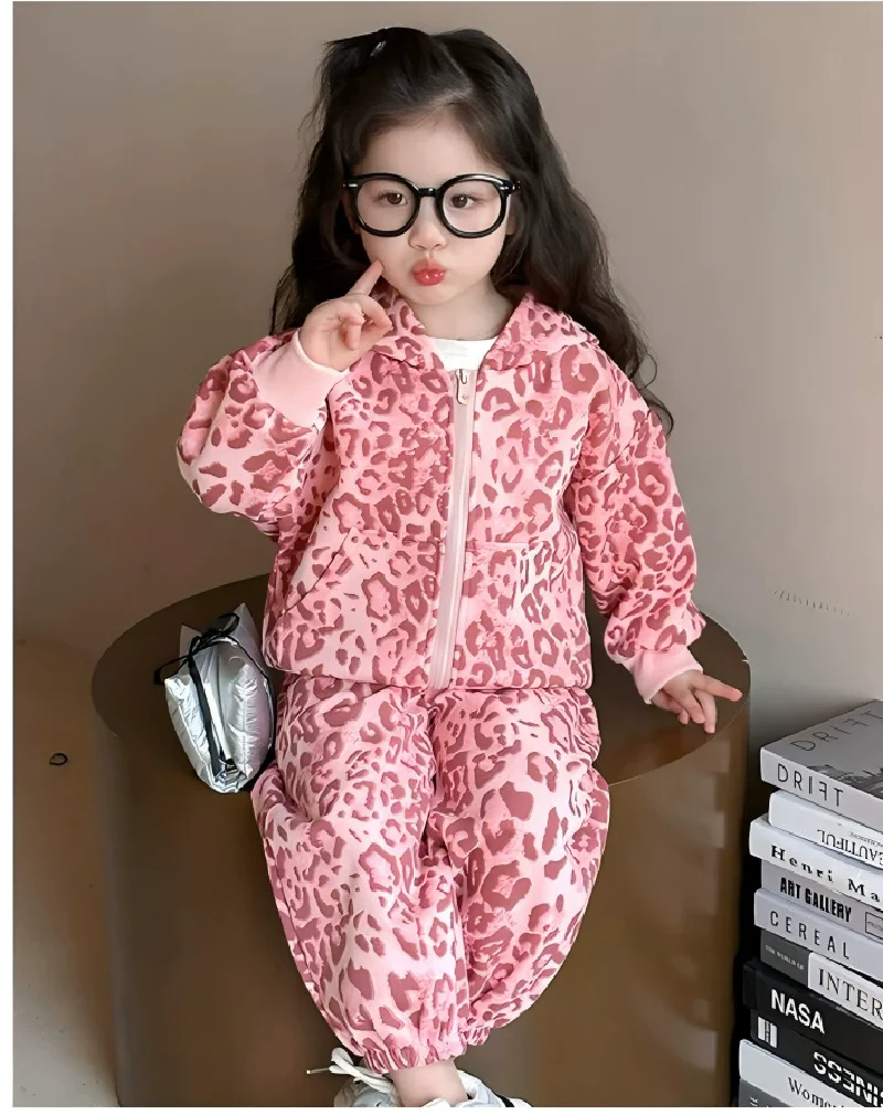 Girls Leopard Print Suits Autumn Winter Children Warm Tracksuit Clothing Sets Kids Fashion Hoodies+Pants 2Pcs Outfits 2-10 Years