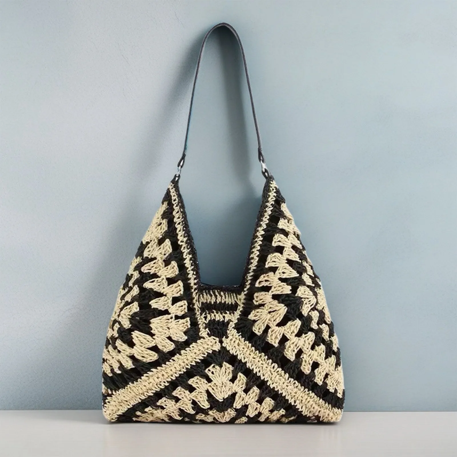 

Straw Bags For Women, Summer Straw Purse Crochet Beach Bag Tote Bag Trendy Straw Shoulder Handbags