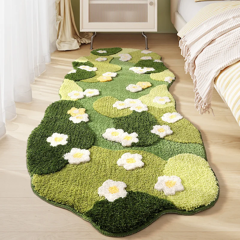 Creative Forest Style Flower Rug Flocking Thickened Fiber Plush Carpet Bedroom Bedside Rug Living Room Decorative Carpet