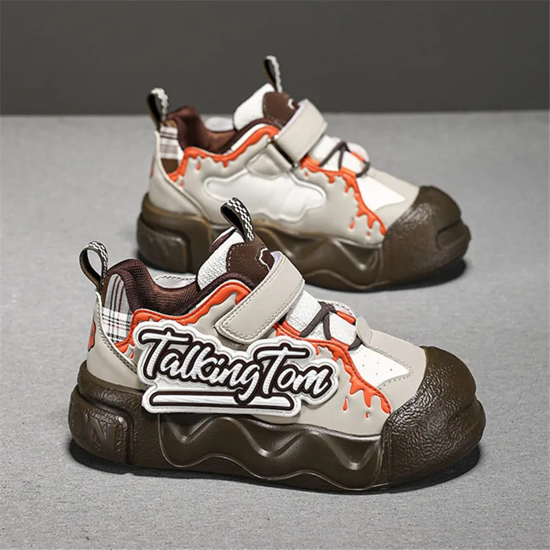 

Hot Sale Khaki Child Casual Sneakers Comfortable Leather Sports Shoes for Boy Lightweight Anti Slip Platform Shoes Girl Trainers