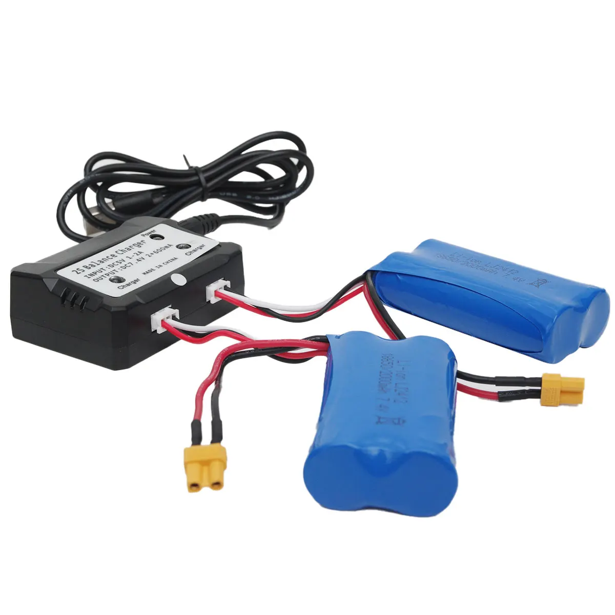 

2S Balance Charger With 2pcs Of 7.4V/2000mAh Lithium Battery With XT30 Plug For Varioud RC Car Truck Models