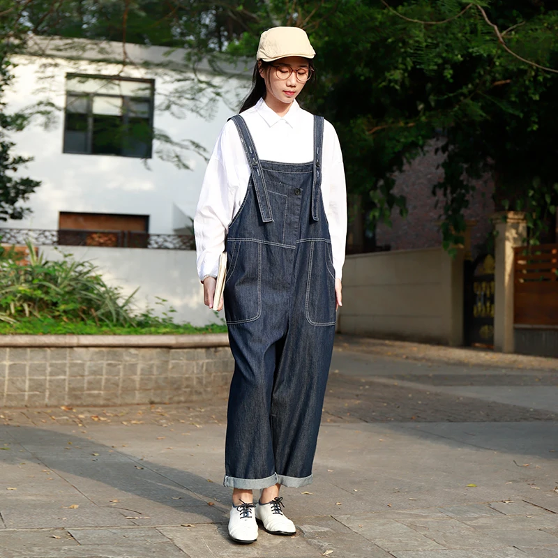 

Casual Loose Wide Leg Overalls Patchwork Design Artistic Leisure Denim High Waist k Wa Women's Jeans Faion Summer 2023