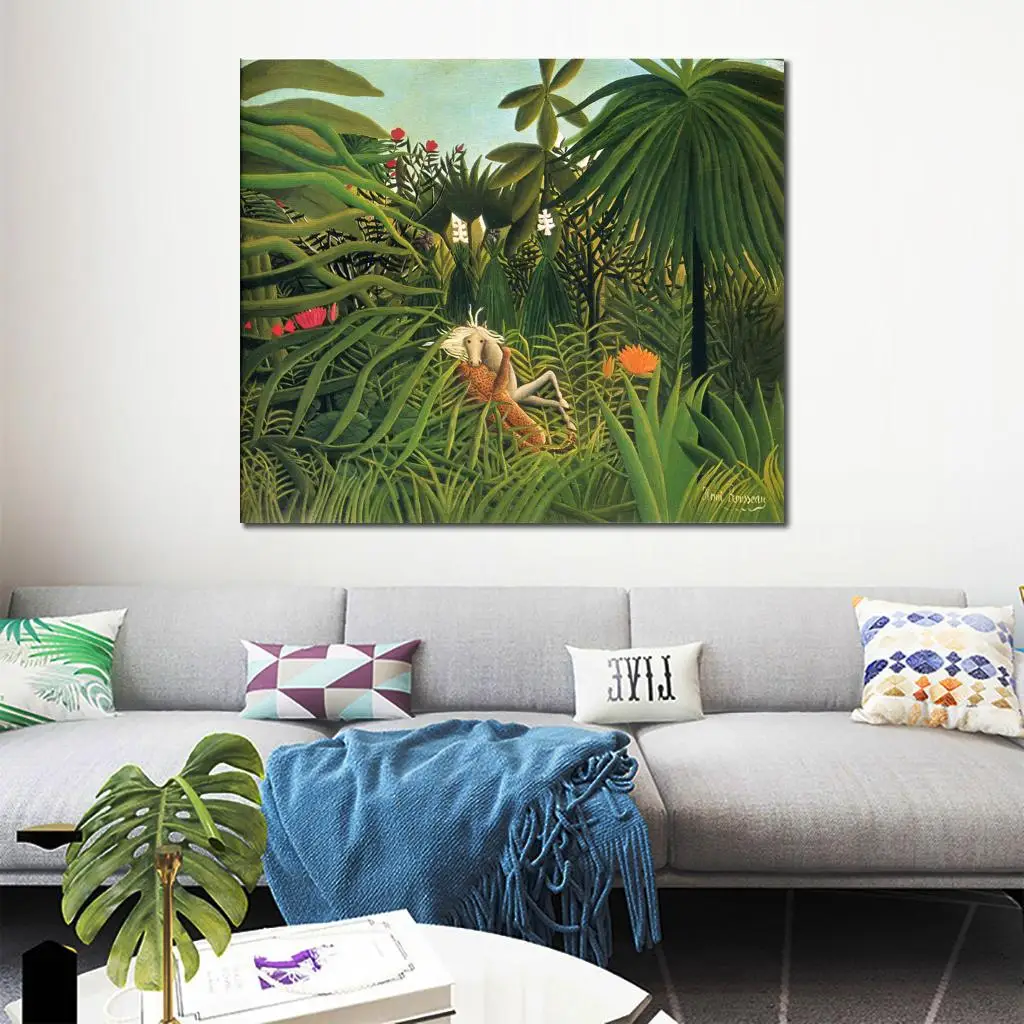 Paintings for living room wall Jaguar Attacking a Horse Henri Rousseau High quality Hand painted