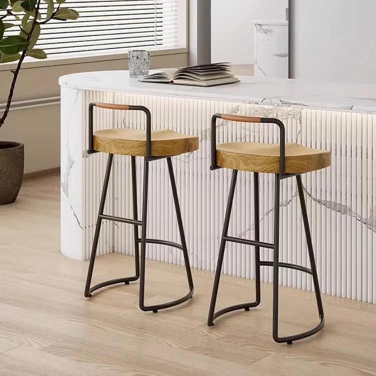 

Bar Chair Modern Simple Casual Bar Coffee High Stool Solid Wood Home Dining Stool