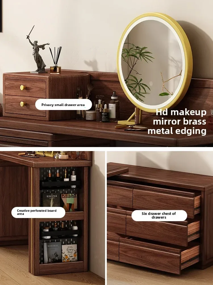 DSASimple Storage Integrated Dressing Table Bedroom Black Walnut Solid Wood Drawer Cabinet