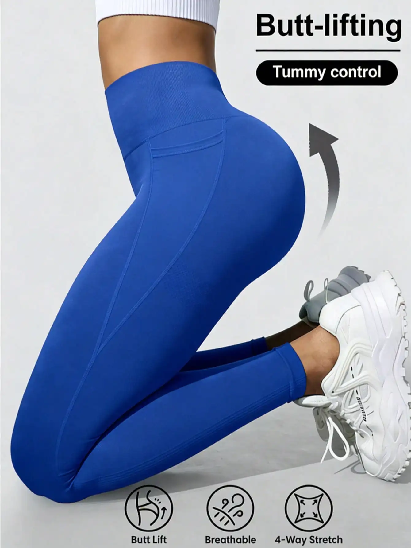 Women's High Waist Pockets Yoga Pants Tight Waist Hip Lifting Elastic Tight Solid Color Wide Waist Sports Legging