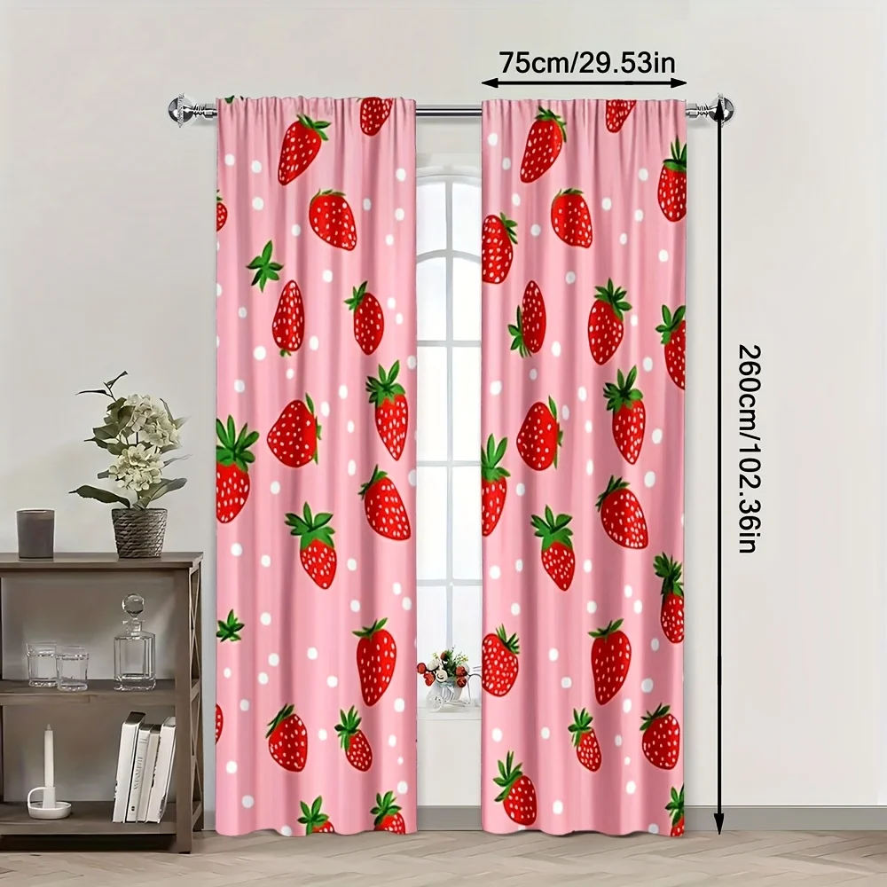 Cute Strawberry Print Curtains for Living Room Bedroom Window Home Decor Lightweight Sheer Curtains