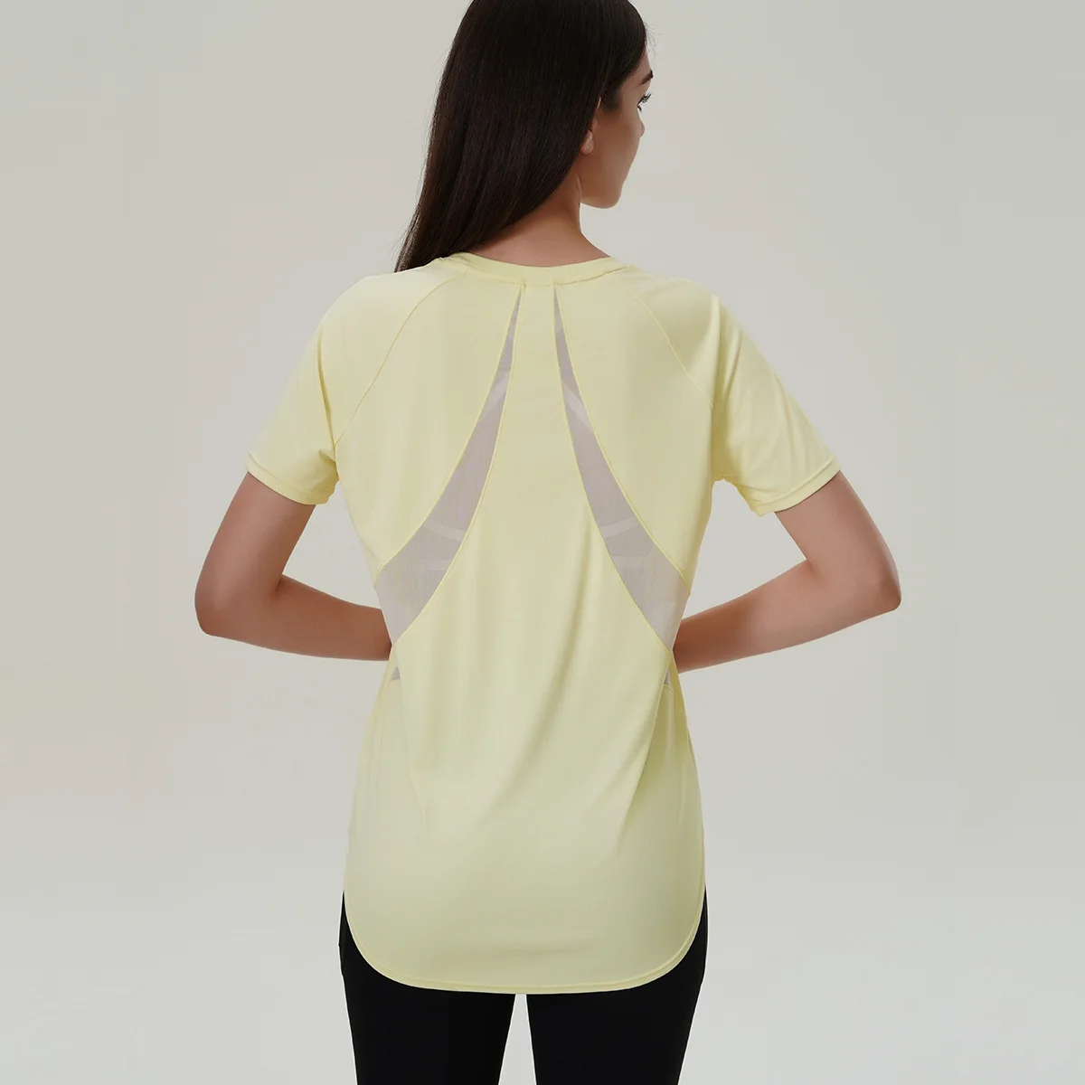 

Quick-dry Woman Yoga Short Sleeve Mesh Patchwork Breathable Long T-shirt Outdoor Running Fitness Gym Skin-friendly Training Tops