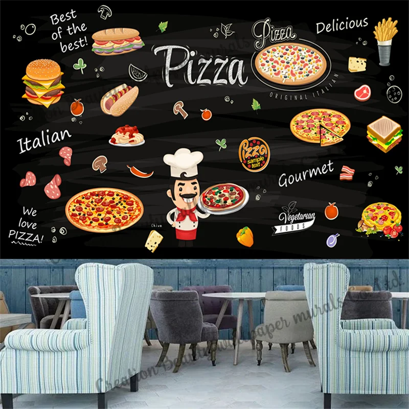 

Custom Wallpaper Blackboard Pizza Italian Food Mural Fast-food Restaurant Snack Bar Background Wall Papel Tapiz Papel De Parede