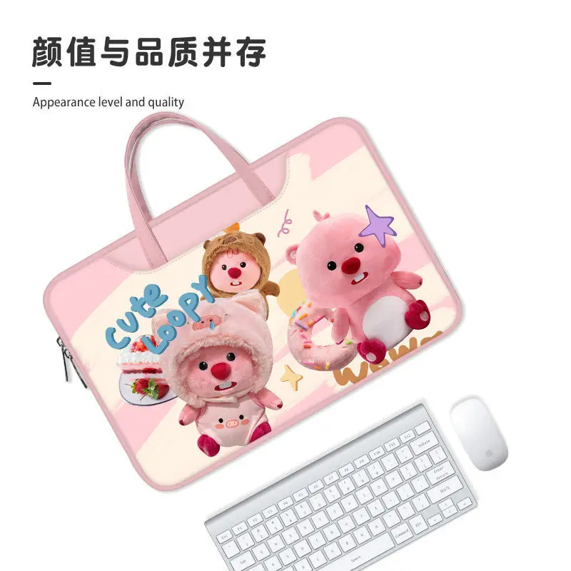 

New Loopy Laptop Bag 13in 14in 15in 16in Pink Cute Large Capacity Tablet Organizer Cartoon Handbag Laptop Case