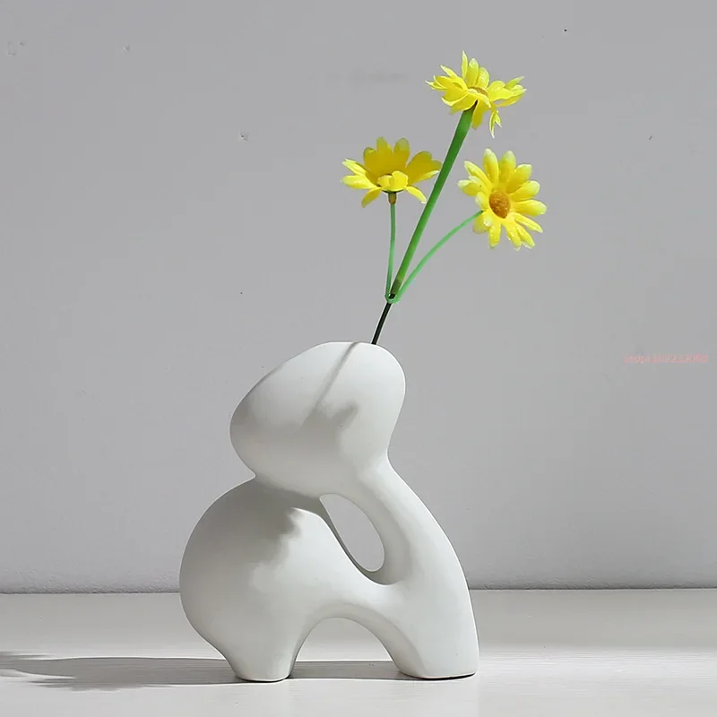 Ceramic Vase Abstract Flower Arrangement Hydroponic Crafts Ornaments Modern Home Decoration Accessories White Vases Decor