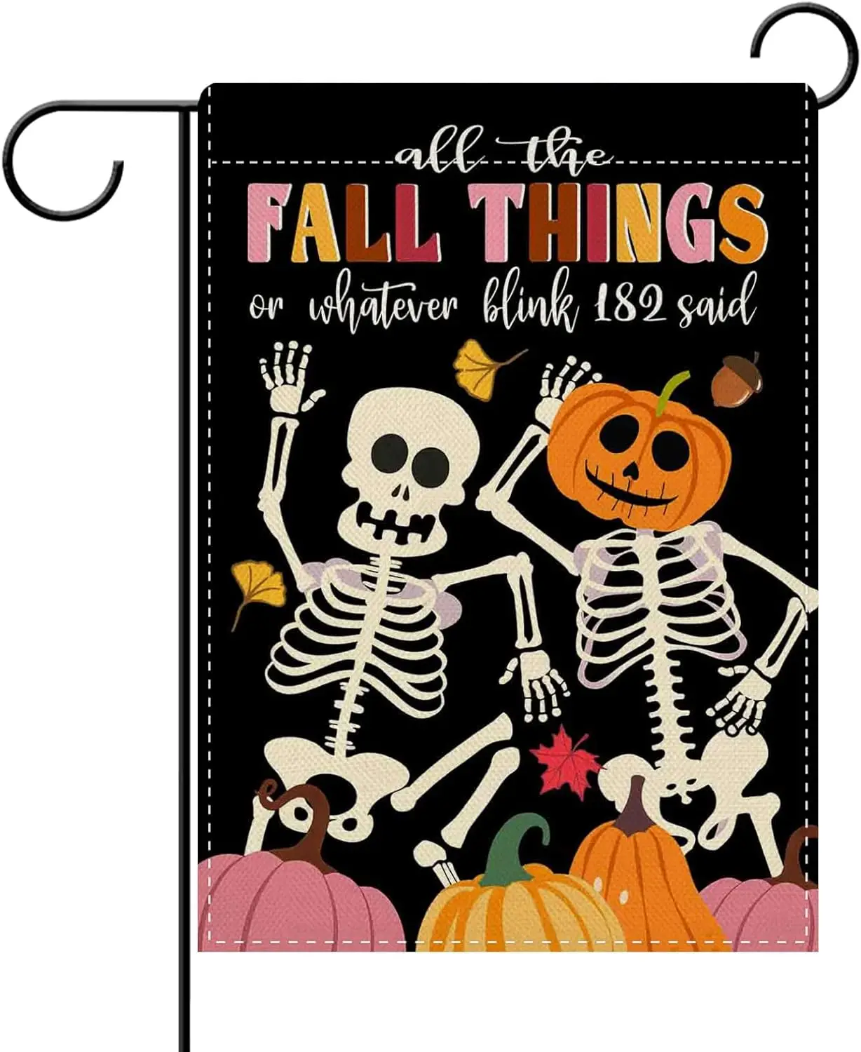 Dyrenson All The Fall Things Dancing Skeleton Decorative Garden Flag, Autumn Skull Jack O Lantern Pumpkin Yard Outside Home  UUN