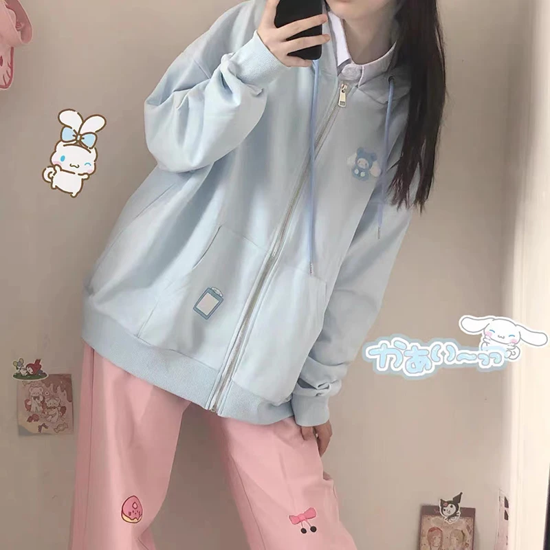 Cardigan Hoodie Spring Autumn Kawaii Anime Cartoon Zip Up Hoodie Woman Harajuku Streetwear Loose Long Sleeve Sweatshirts Femme