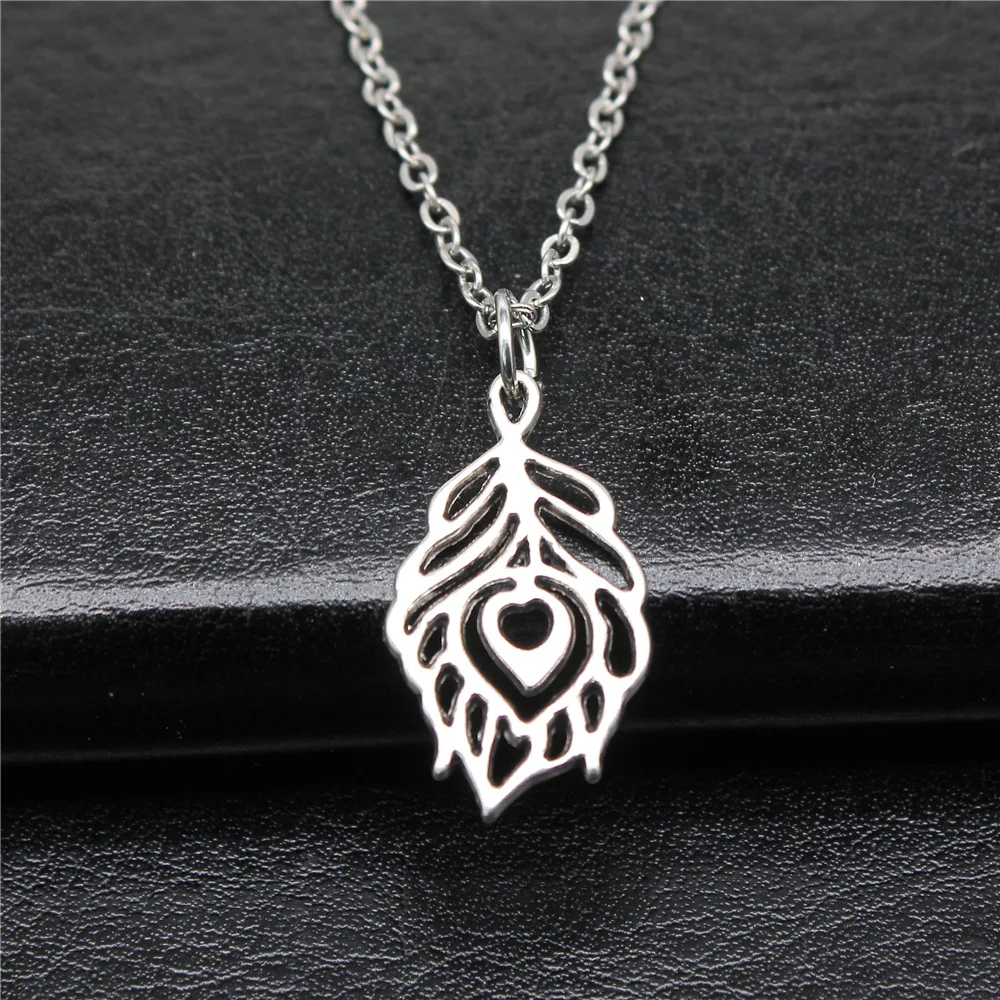 Simple Classic Fashion 23x13mm Antique Silver Color Peacock Feather Pendant Girl Women Short Chain Necklaces Choker Necklace