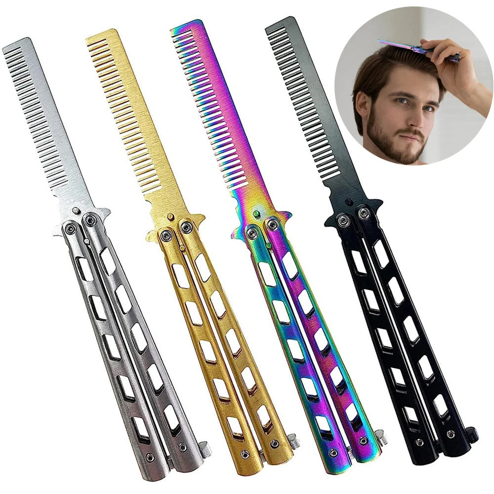 

Stainless Steel Foldable Comb Beard Moustache Brushe Practice Training Beginner Butterfly Comb Salon Hairdressing Styling Tool