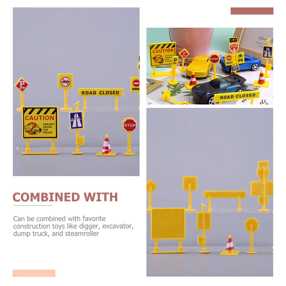 

Plastic Traffic Sign Model Pretend Play Toy Roadblock Miniature Barrier School Teaching Aids Kid Toys Non Remote Control