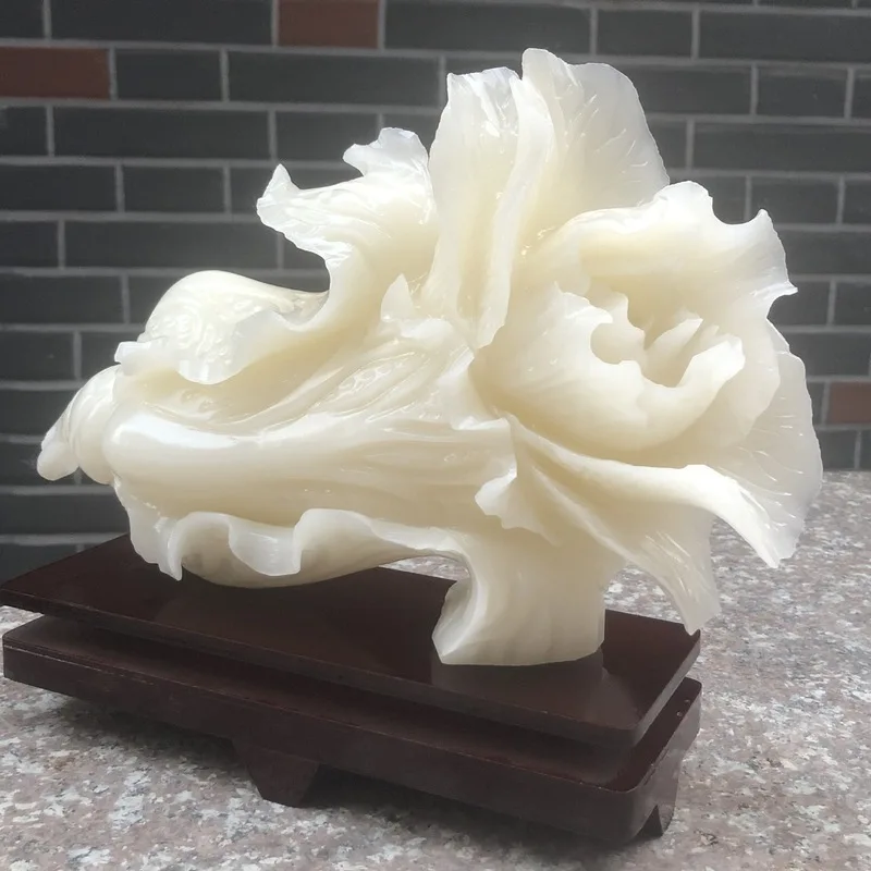 Natural Afghan White Jade Cabbage Ornament for Home Living Room Decoration, White Jade Carved Cabbage, Business Gift Wholesale