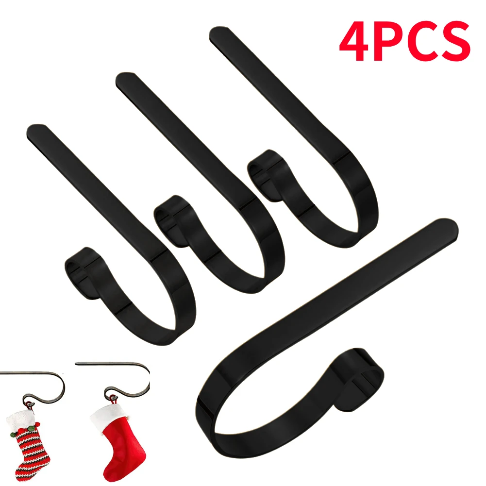 4Pcs Iron Black Christmas Stocking Hooks Multifunction Front Door Wreath Hanging Hook New Year Party Xmas Decoration