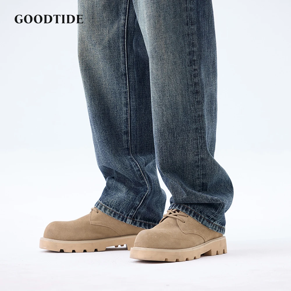 Jeans dritti lavati retrò da uomo di moda 2025 Autunno nuovi pantaloni casual in denim drappeggiato casual allentato taglia 28-40