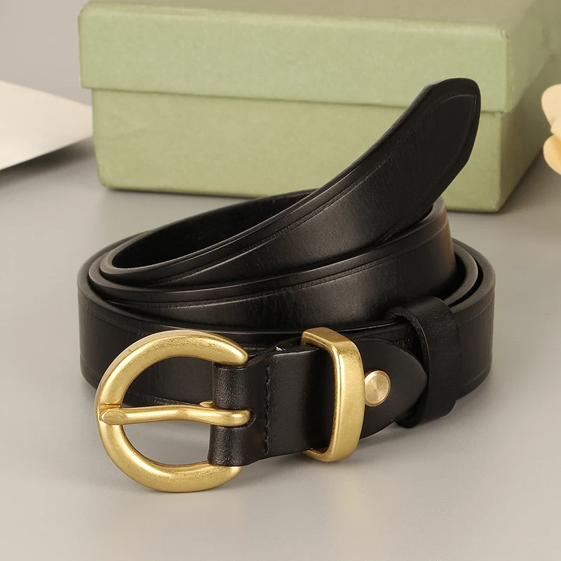 

2.4CM Width Cowhide Copper Buckle Ladies Genuine Leather Casual Jeans Belt Women High Quality Retro Luxury Female Waistband