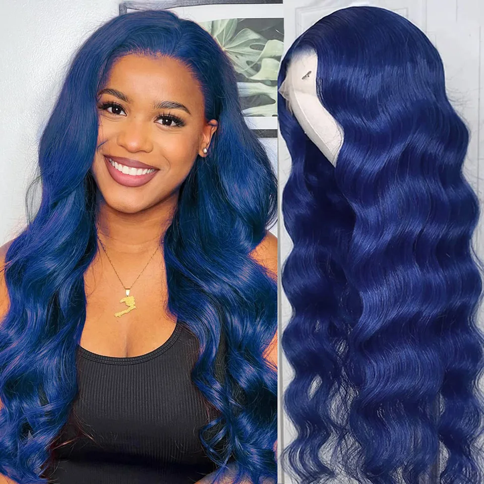 

Dark Blue Body Wave Wig 13x4 HD Lace Front Human Hair Wig For Women Brazilian Sky Blue Cyan HD Lace Frontal Wigs 100% Human Hair
