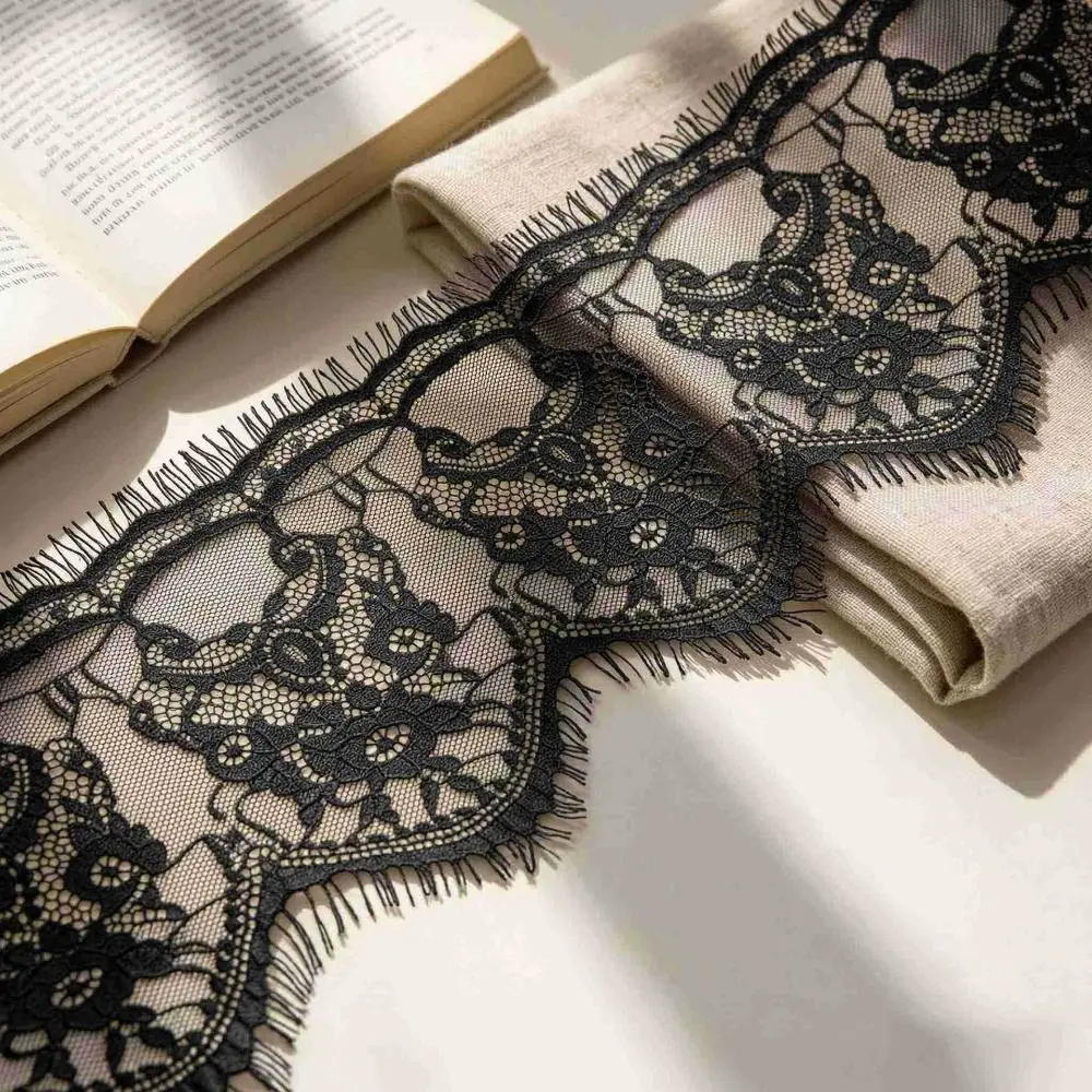 3 meters Lace Trim Ribbon Soft Texture Cuttable Eyelash Lace Fabric Floral Pattern 15.5cm Wide Sewing Lace Ribbon