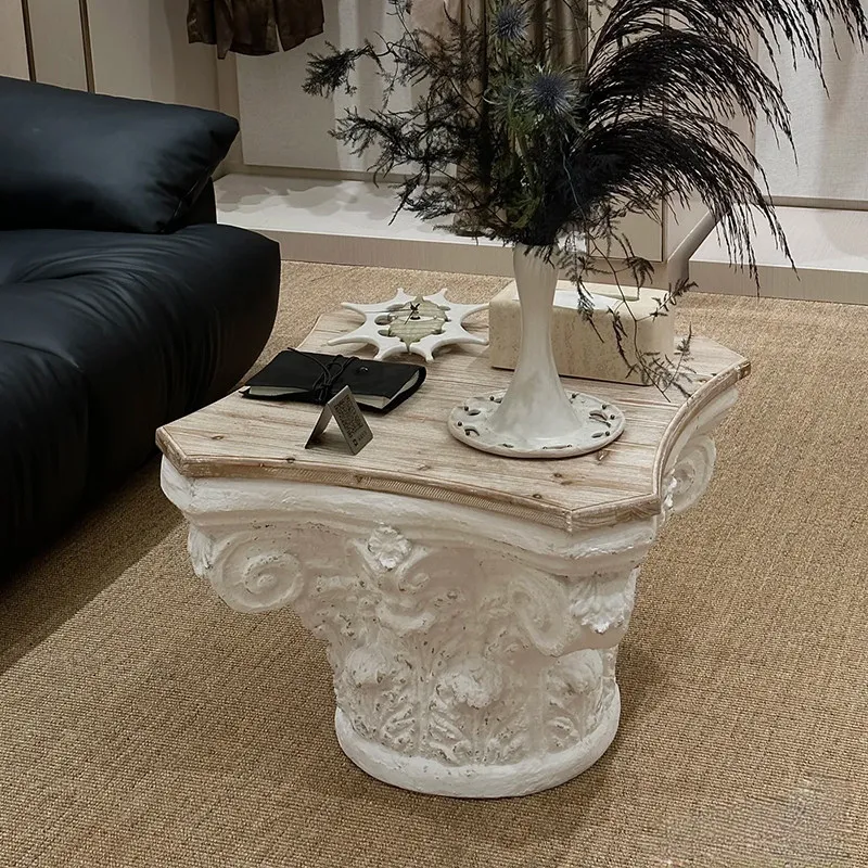 

American old coffee table solid wood edge Roman column coffee table living room household small apartment sofa edge corner table
