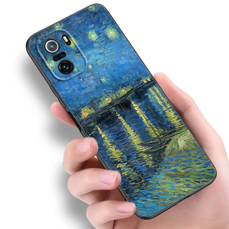 Starry Night Art Van Gogh Black Silicone Phone Case For Xiaomi POCO X3 X4 NFC F4 GT F5 F6 M3 M4 M6 X5 X6 Pro 5G M5 C55 C65