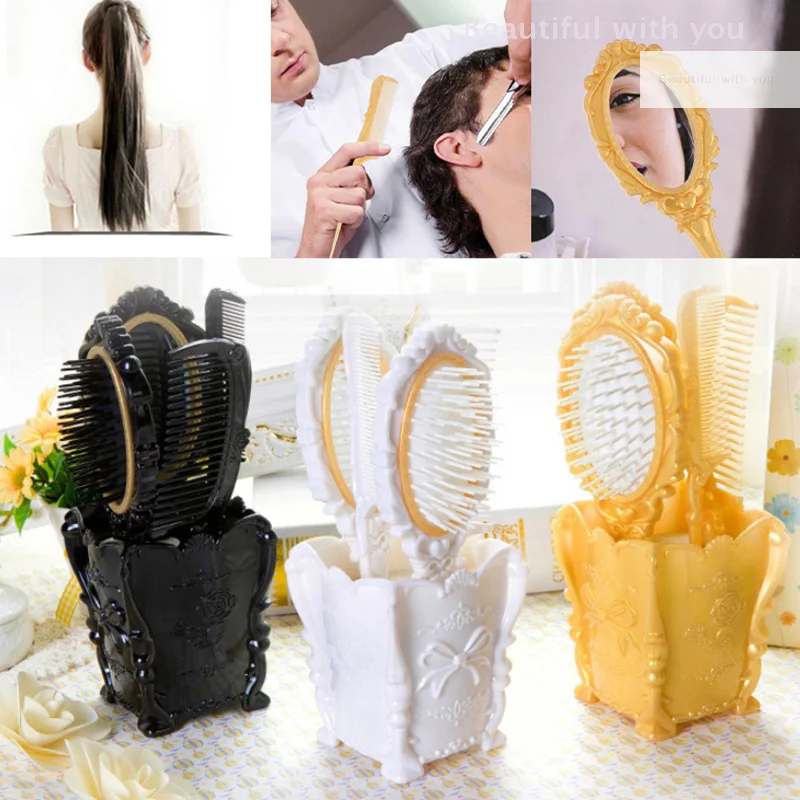 4 ชิ้น/เซ็ตแบบพกพาแปรงผมแต่งหน้าชุดกระจกชุดหวี Hairdressing กระเป๋าผู้ถือบ้าน Detangling Paddle Travel