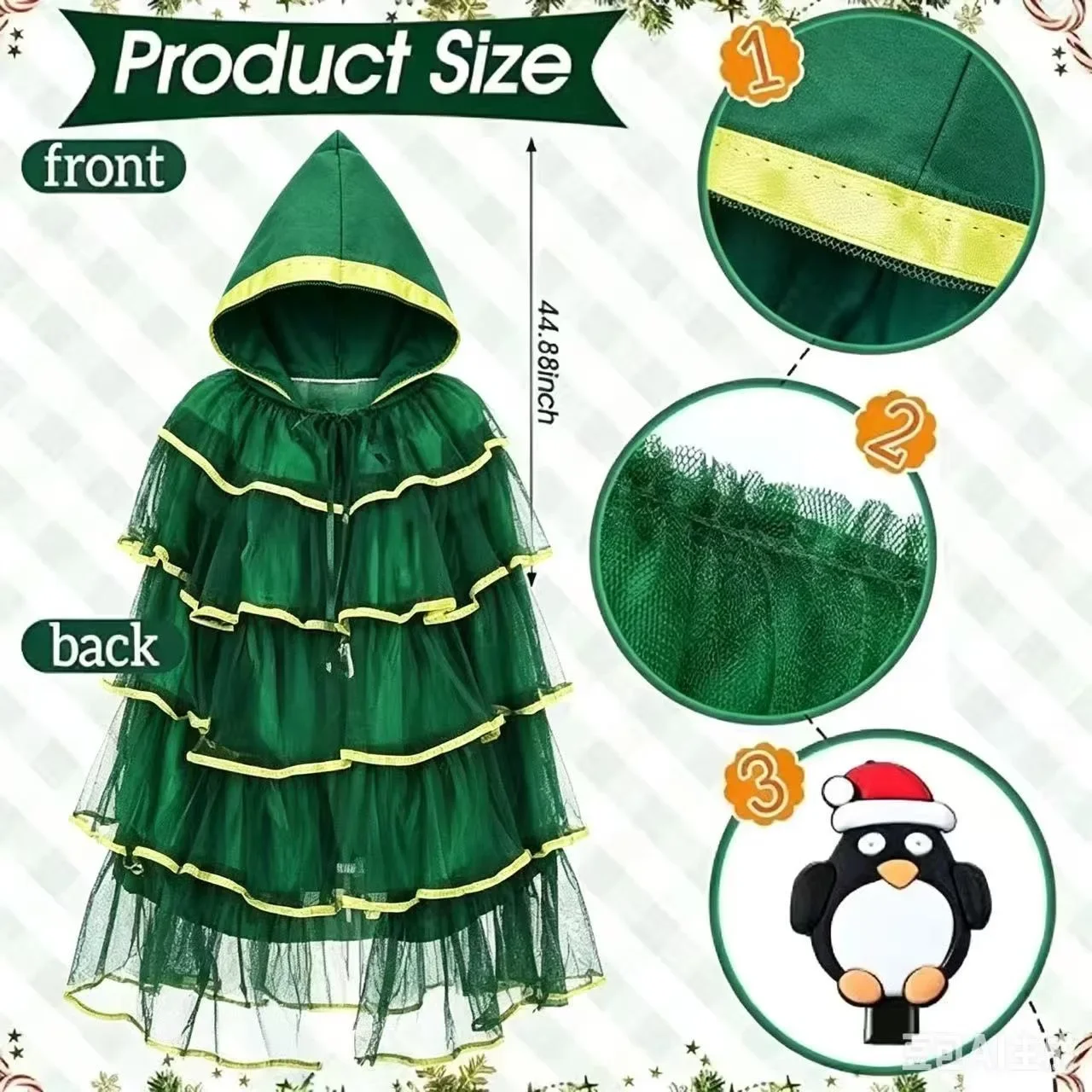 Adult Elf Christmas Tree Costume Green Themed Fancy Dress for Christmas Halloween Cosplay Theme Party Role Play