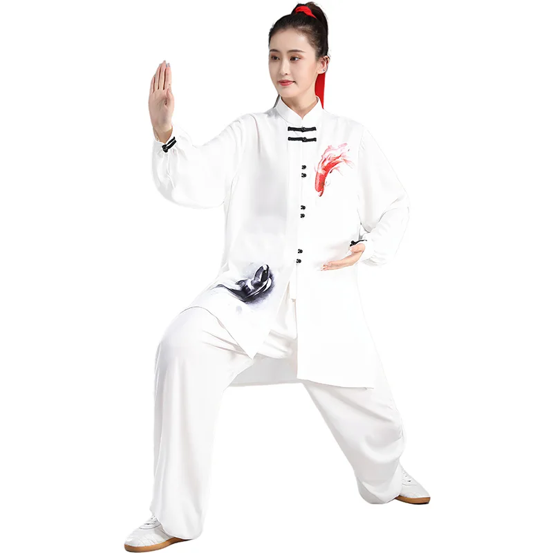 USHINE Chinese KungFu Uniform Traditional Flower Koi Print WuShu TaiChi KungFu Uniform Outdoor Walking Tai Chi Exercise Practice